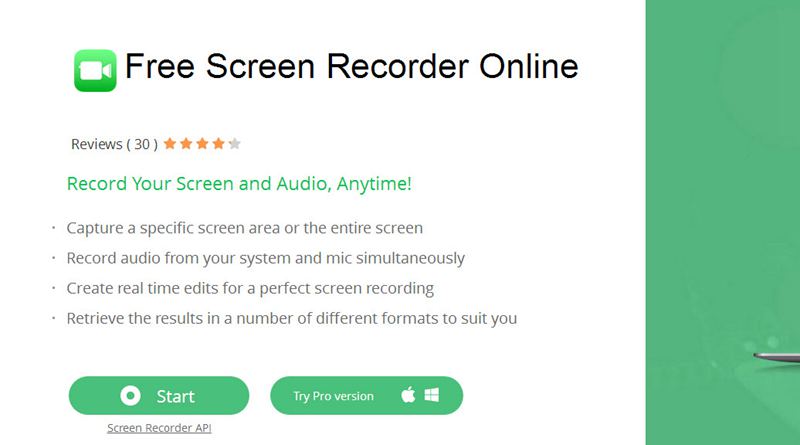 free screen recorder webpage