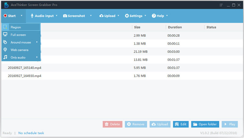 starter interface of screen grabber pro