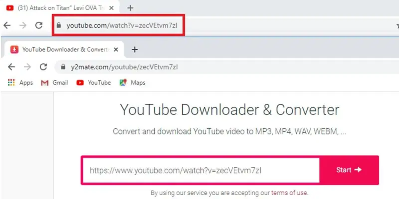 download youtube without software y2mate step1