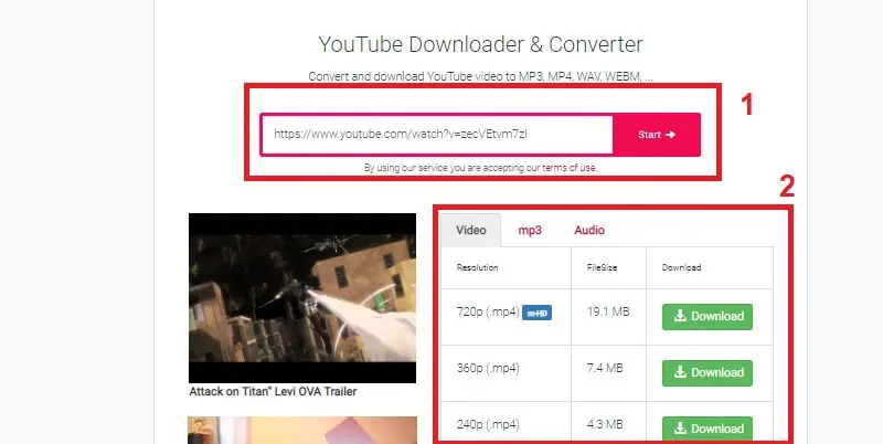 download youtube without software y2mate step2