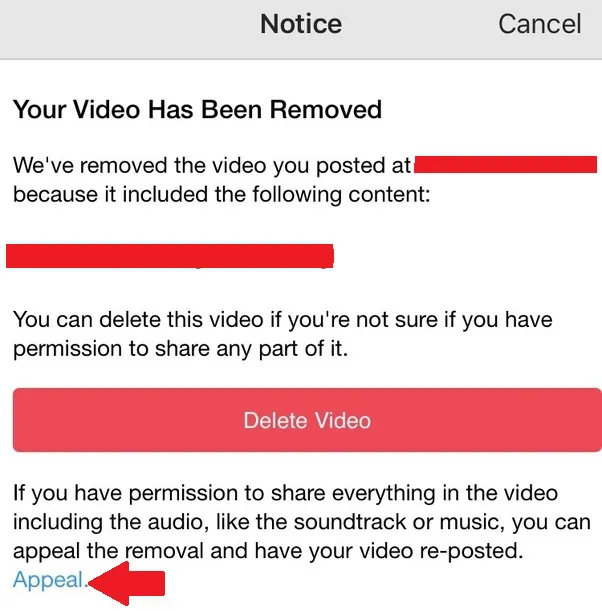 video blocked on instagram appeal block post