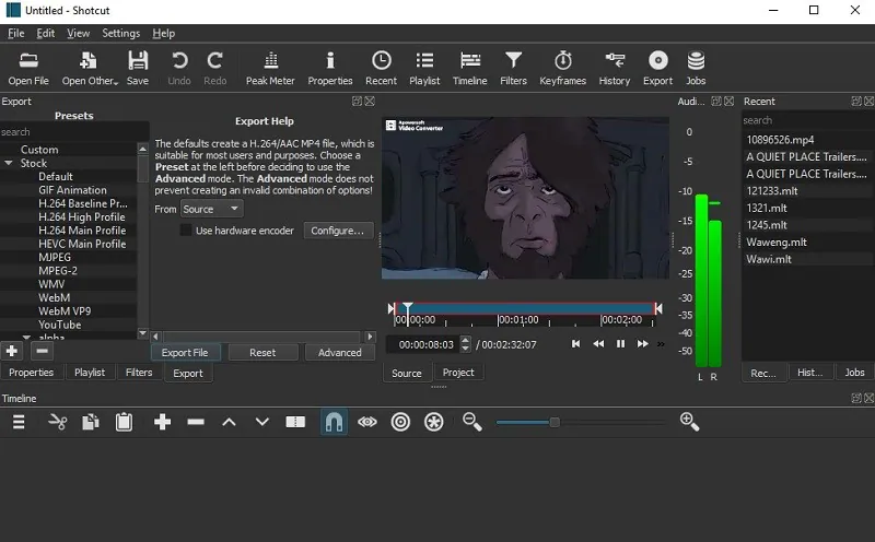 video editor without watermark shotcut interface