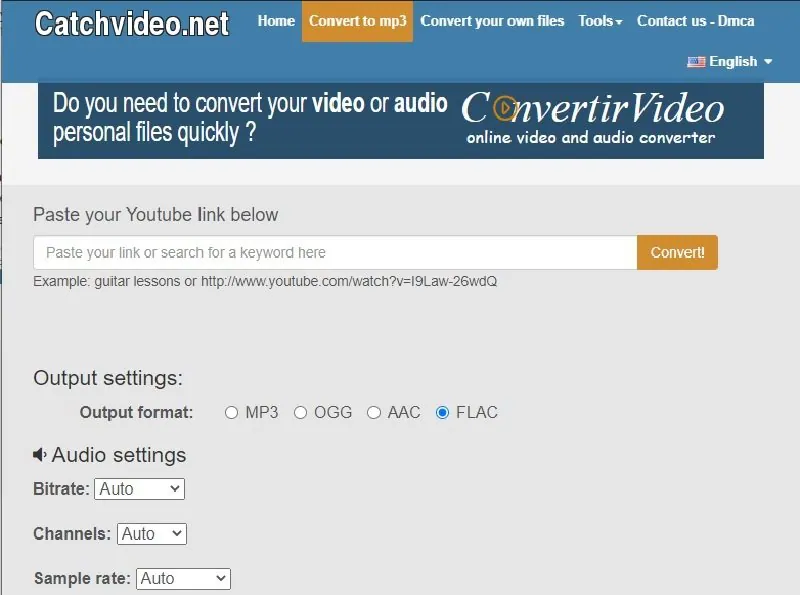 convert youtube to flac using catchvideo