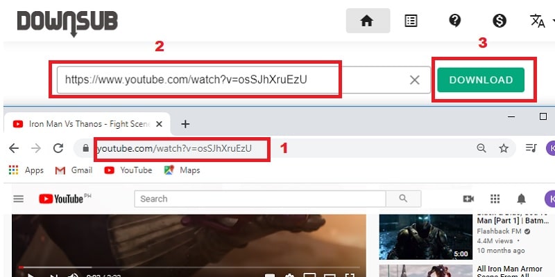 copy the youtube video url and paste to downsub