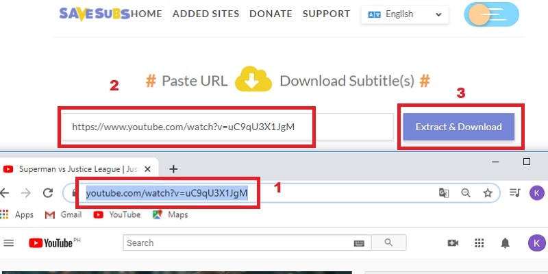 copy the youtube video url and paste to savesubs