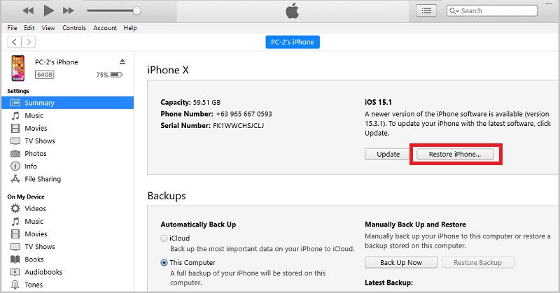 recover a disabled iphone via itunes backup