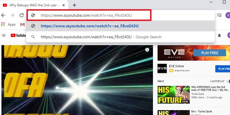 copy and change the youtube url to download