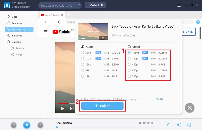 select output or quality format and download the video