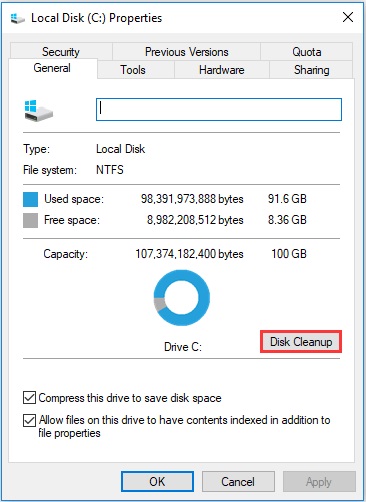 check the free disk space
