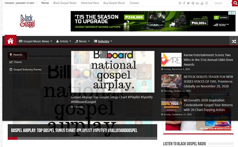 Interface of Black Gospel site