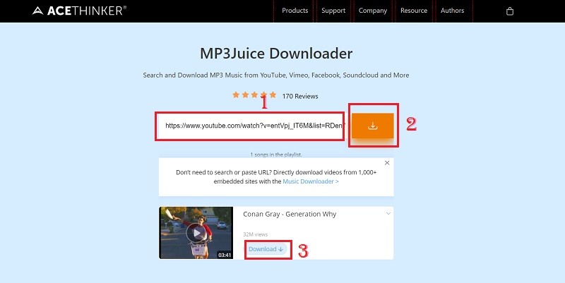 paste the copied link into mp3juice downloader