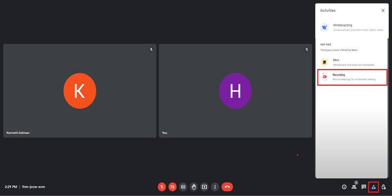 start recording gmeet