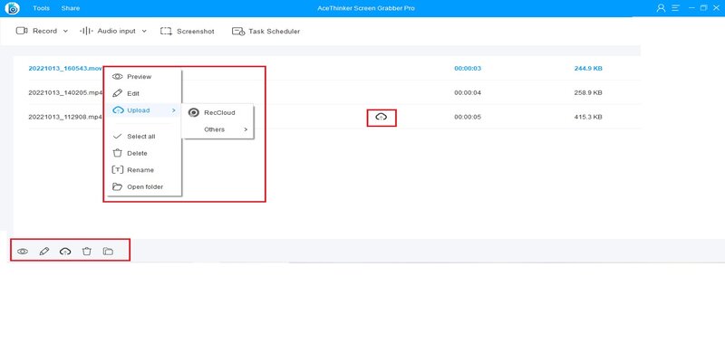 list of recorded video file