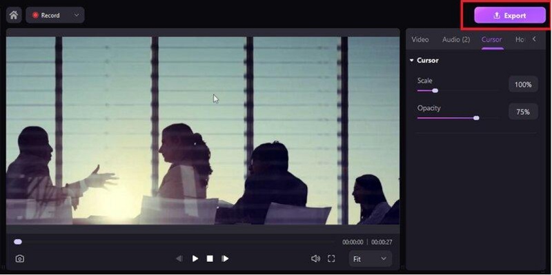 wondershare democreator screen recorder show export button