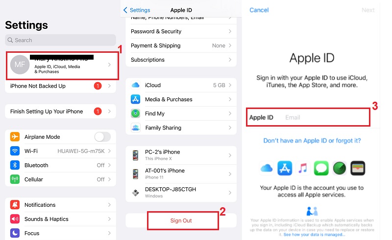 sign in and out with your apple id